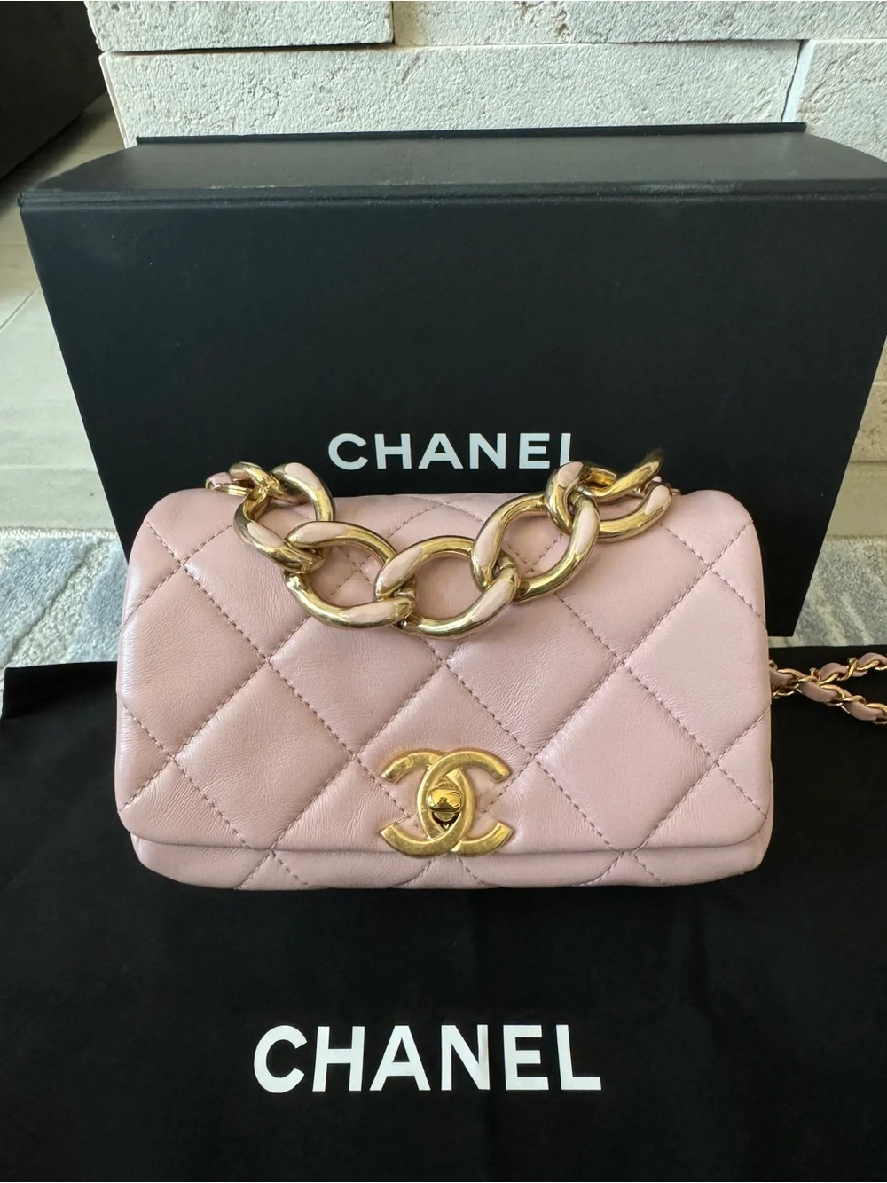 Chanel Pink Mini Color Match Flap Bag - Gold Hardware, Chain Detail, CC Logo